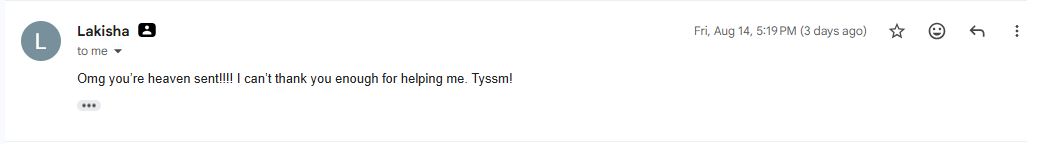 Second email message from client Laksha thanking DǝǝPeaçeAɠency