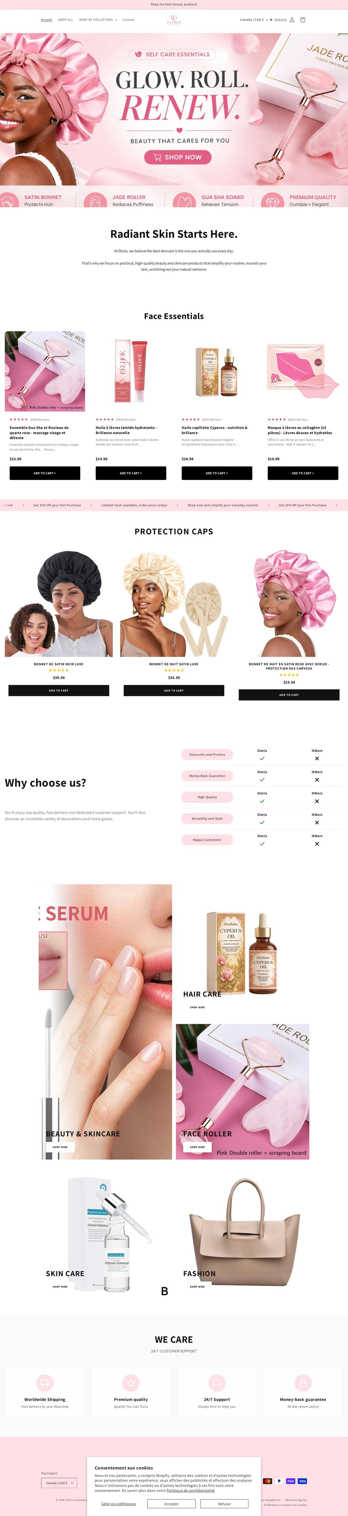 Eloria Beauty homepage screenshot